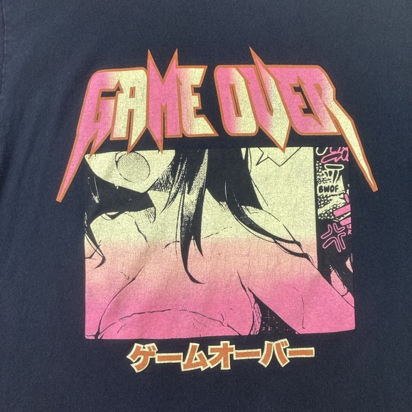 Pacsun Game Over Shirt Adult Large Black Anime Graphic Tee Long Sleeve - Picture 2 of 12